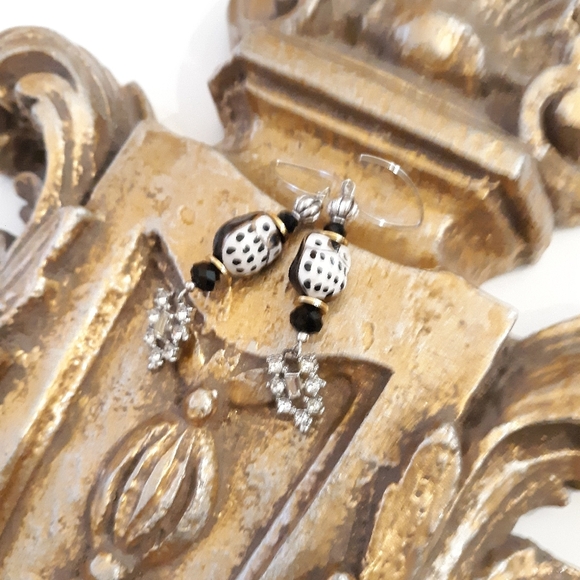 Ceramic Owl & Vintage Rhinestone Drop Earrings NWT - Picture 9 of 9